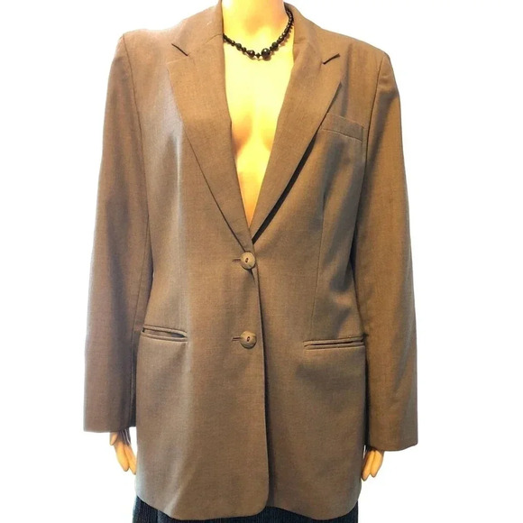 100% Wool Land’sEnd Women 2 Buttons Blazer Jacket Size 12 Pockets - Picture 1 of 9